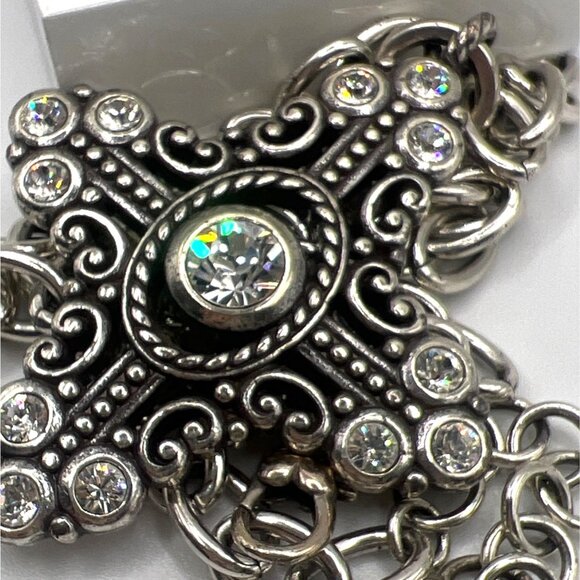 Brighton Chunky Cross Necklace Glimmer Crystal Pendant Silver Tone 16" Retired - Picture 2 of 9